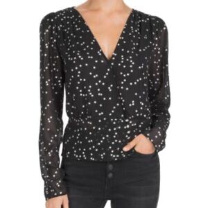 The Kooples Black Star-Print V-Neck Long Sleeve Blouse